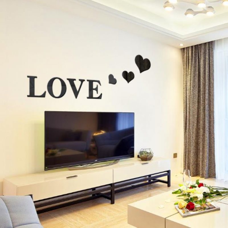 3d Multi-color Love Silver Nálepky Na Stenu V Tvare Zrkadla Diy Home Wall Spálne Office Decor
