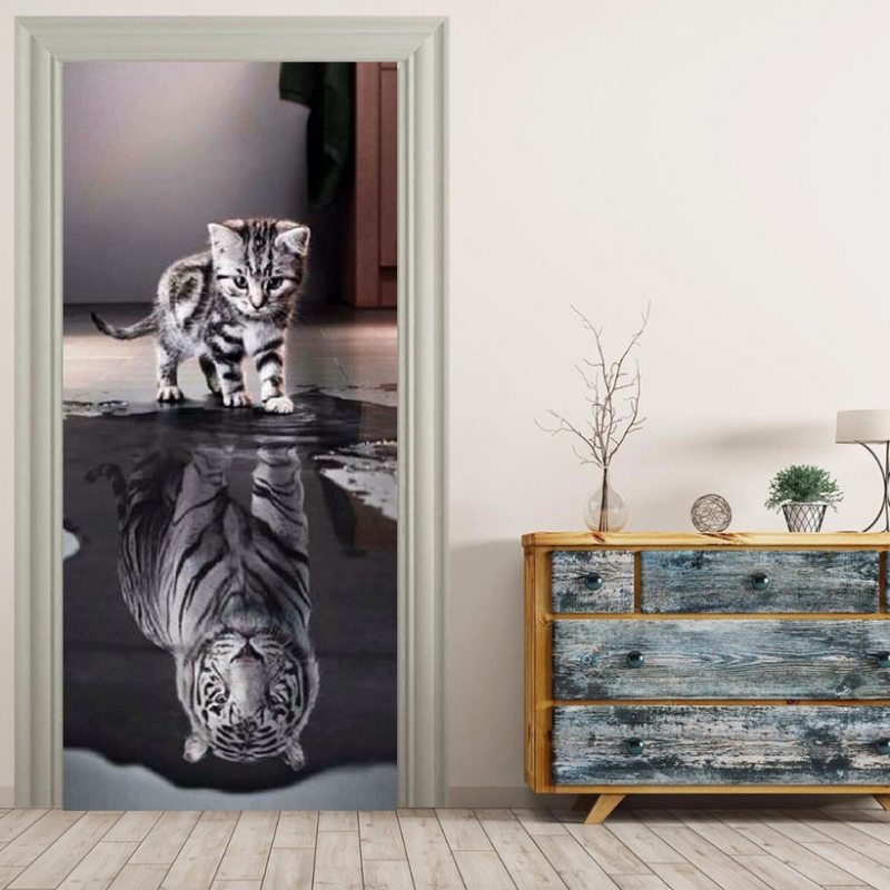 3d Nálepky Na Dvere Mačiek Vinylová Nálepka Na Stenu Umelecká Maľba Do Spálne Vodotesná Z Pvc Diy Home Decor