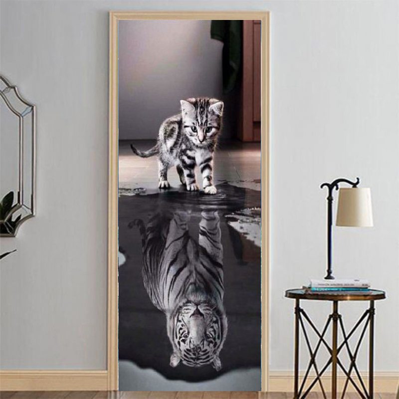 3d Nálepky Na Dvere Mačiek Vinylová Nálepka Na Stenu Umelecká Maľba Do Spálne Vodotesná Z Pvc Diy Home Decor