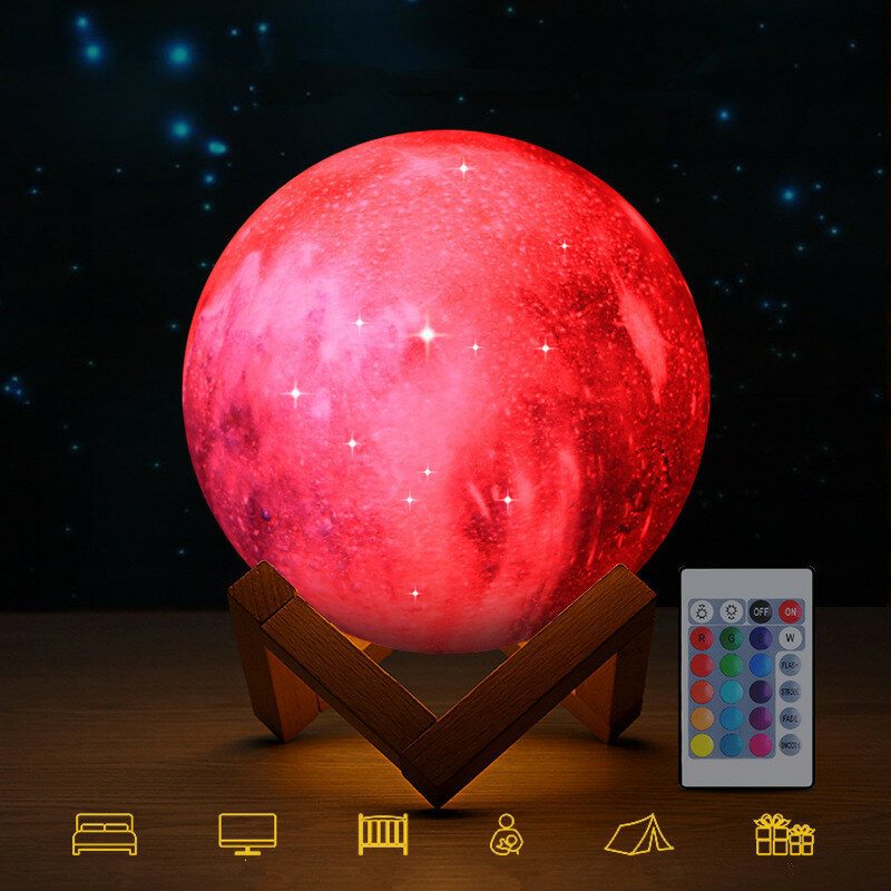 3d Tlač Moon Lamp Space Led Nočné Svetlo Diaľkové Ovládanie Usb Nabíjanie Home Decor