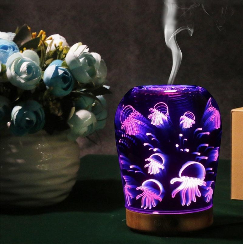 3d Zvlhčovač Aromaterapeutická Lampa V Štýle Medúzy Sklenený Difúzor Nočné Svetlo Meniace Farbu