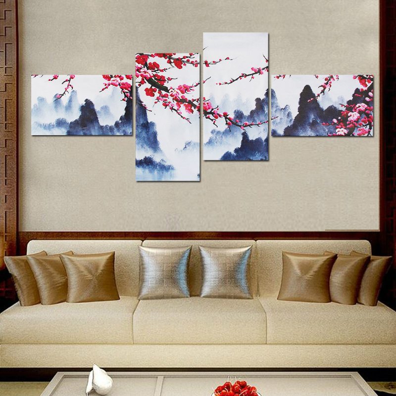 4 Ks Plum Blossom Nezarámovaný Moderný Obraz Na Plátne Nástenné Umenie Obývacia Izba Home Decor