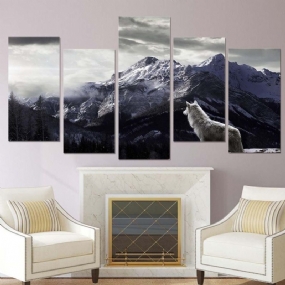 5 Ks Snow Mountain Plateau Wolf Nezarámované Obrazy Na Plátne Nástenná Maľba Art Home Decor