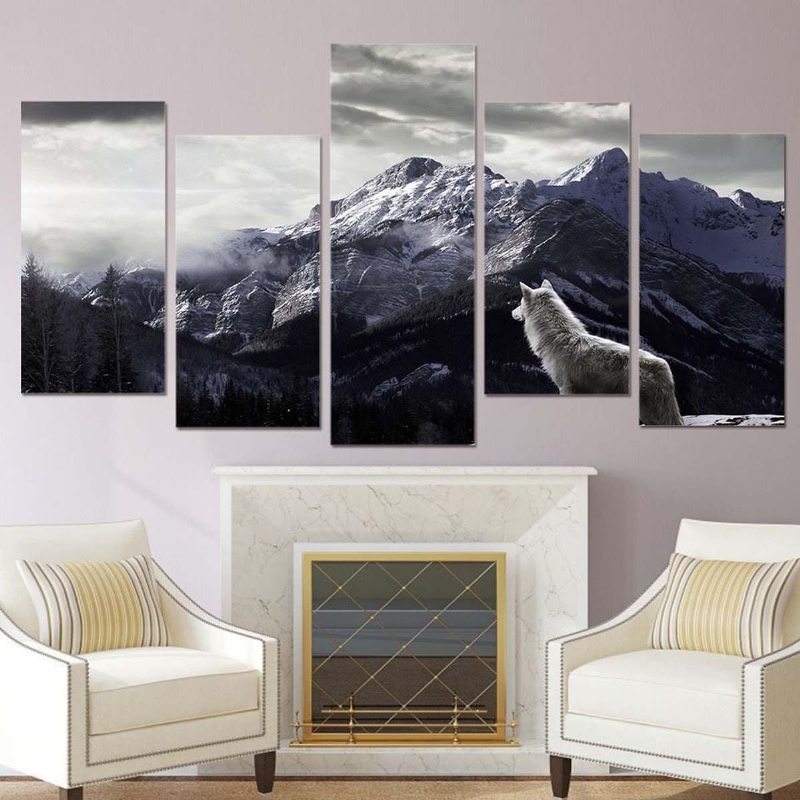 5 Ks Snow Mountain Plateau Wolf Nezarámované Obrazy Na Plátne Nástenná Maľba Art Home Decor