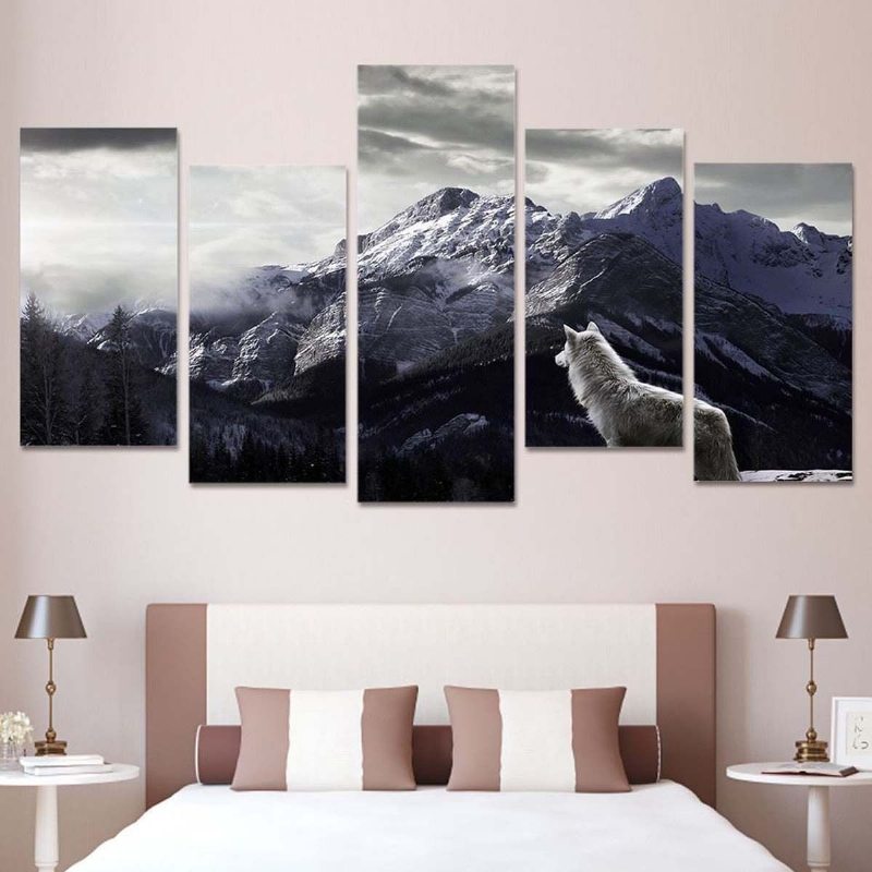 5 Ks Snow Mountain Plateau Wolf Nezarámované Obrazy Na Plátne Nástenná Maľba Art Home Decor
