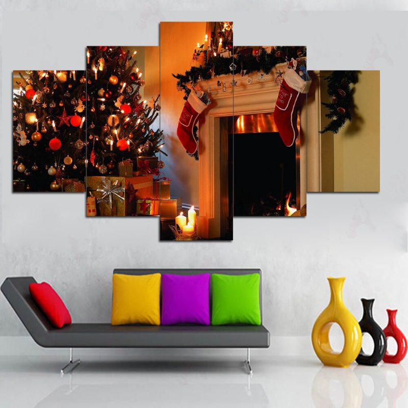 5 Ks Vianočná Maľba Na Plátne Bezrámová Nástenná Spálňa Obývacia Izba Home Decor