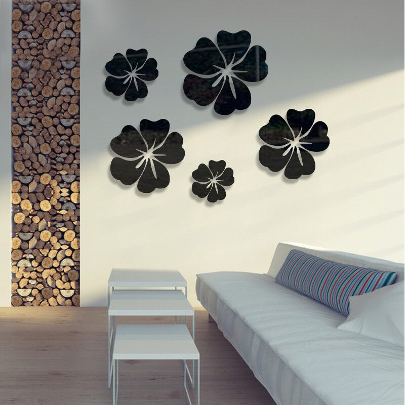 5ks Kvetinový Vzor Zrkadlová Nálepka Home Decor 3d Obtisky Umelecká Diy Nástenná Maľba Na Dekoráciu Obývacej Izby Pvc Samolepiaci Plagát