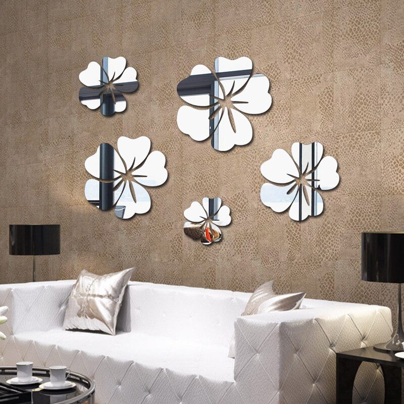 5ks Kvetinový Vzor Zrkadlová Nálepka Home Decor 3d Obtisky Umelecká Diy Nástenná Maľba Na Dekoráciu Obývacej Izby Pvc Samolepiaci Plagát