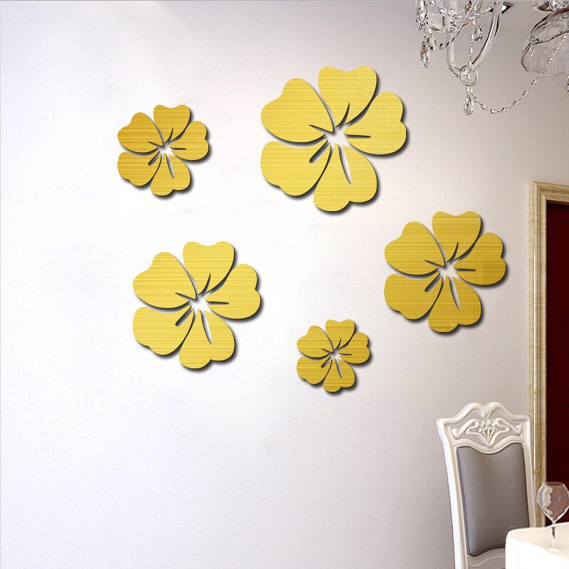 5ks Kvetinový Vzor Zrkadlová Nálepka Home Decor 3d Obtisky Umelecká Diy Nástenná Maľba Na Dekoráciu Obývacej Izby Pvc Samolepiaci Plagát