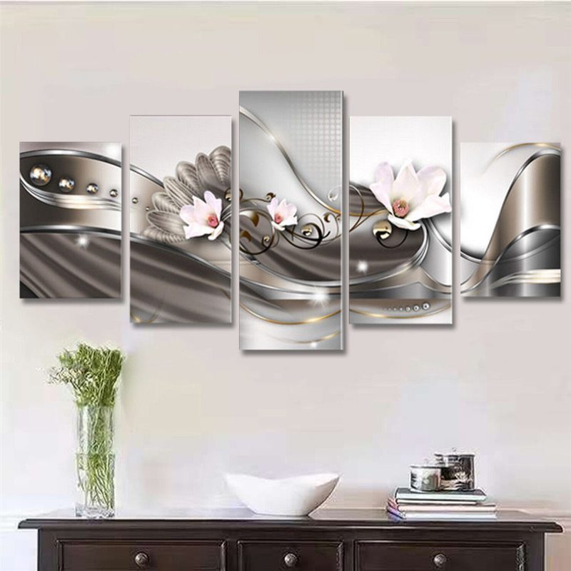 5ks Obraz Na Plátne Moderný Na Stenu Art Decor Home Abstract Flower Giclee Framed