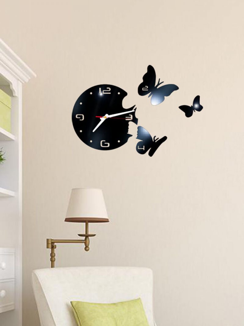 Akrylové Zrkadlové Samolepky Nástenné Hodiny Moderný Dizajn Rozprávkový Motýľ 3d Diy Duvar Saati Pre Dievča Darček Do Obývačky Home Decor