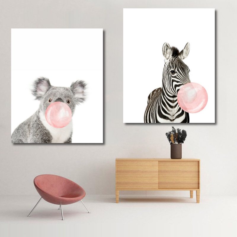 Aussie Style Funny Koala Bear Zebra Plagát Na Plátne Nursery Wall Umelecká Tlač Dekorácia Detskej Izby