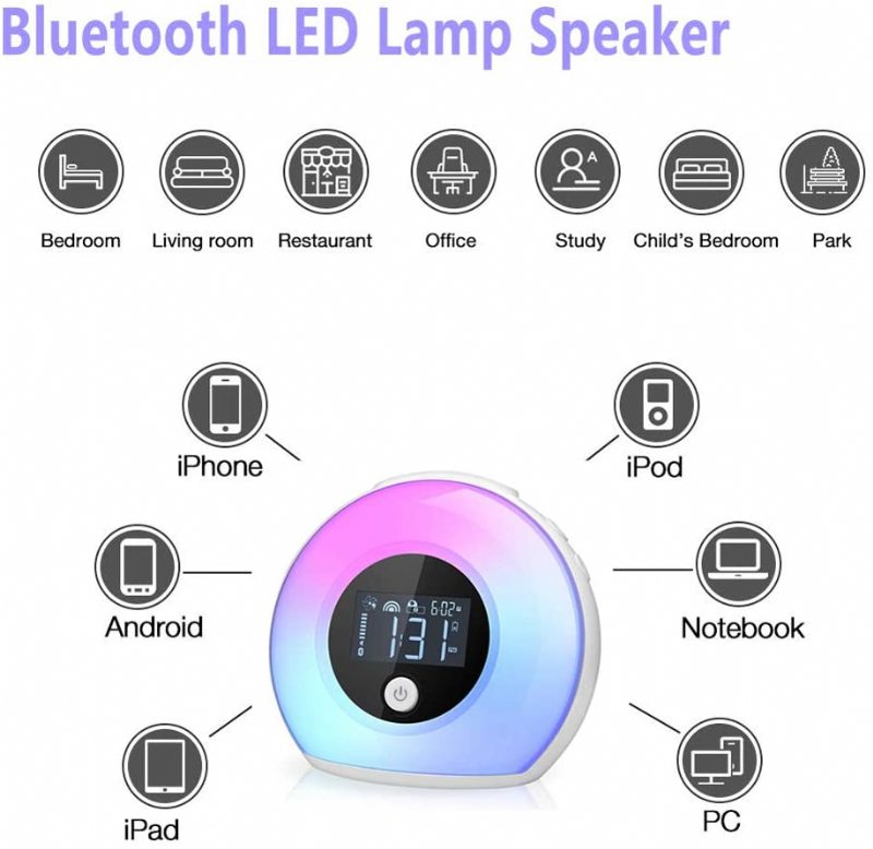 Bluetooth Stmievateľné Teplé Svetlo A Farebné Stolná Lampa Budík Hudobný Prehrávač