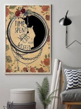 Čierna Mačka A Kvetinový Prekryvný Vzor Obraz Na Plátne Nezarámované Nástenné Umelecké Plátno Obývacia Izba Home Decor