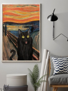 Čierna Mačka Nezarámovaná Olejomaľba Na Plátne Tajomná Nástenná Dekorácia Do Obývačky