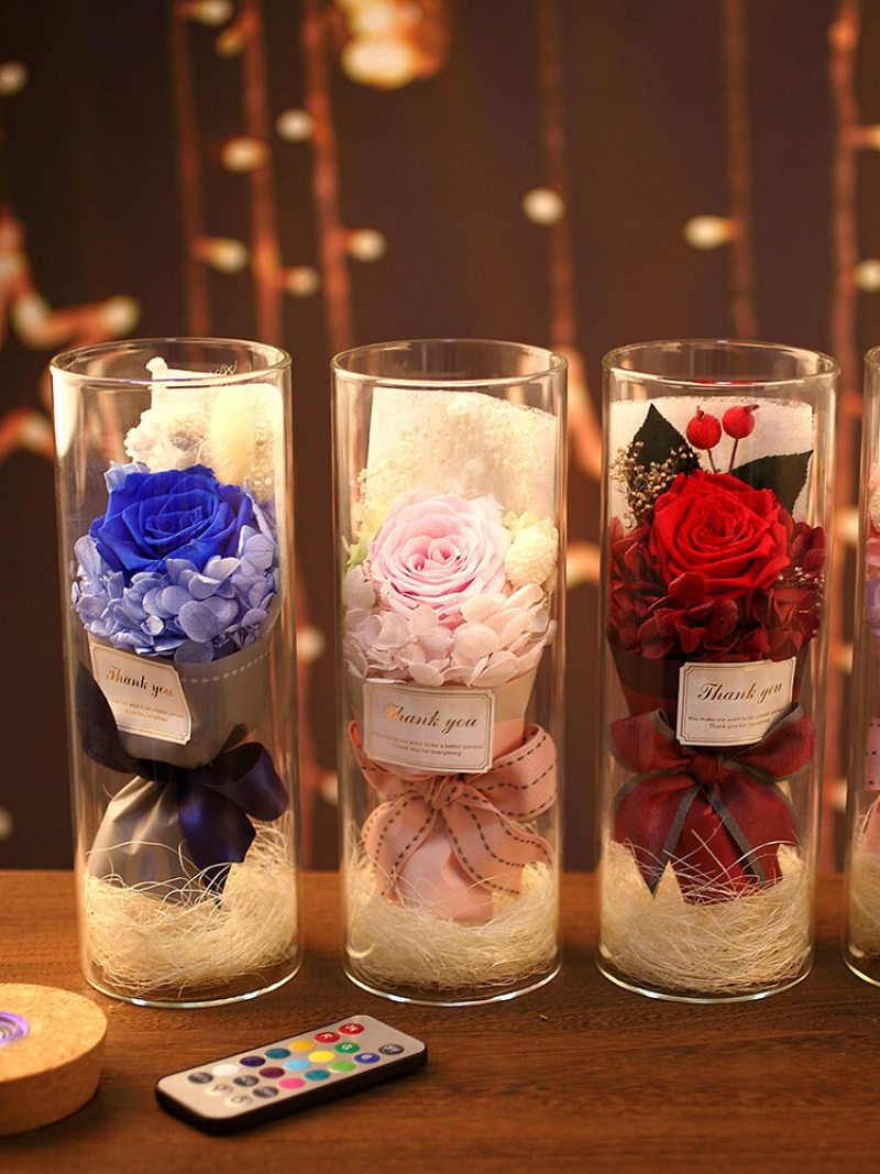 Dúhová Ruža Nočné Svetlo Valentínsky Darček Romantická Dekorácia Svetlý Sušený Kvet Večný