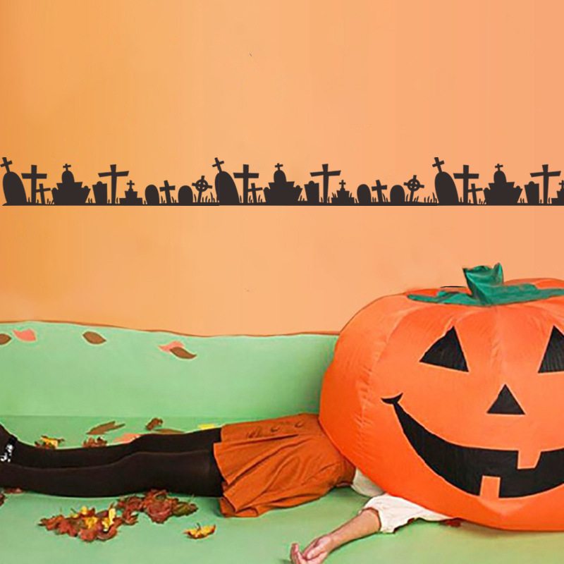 Halloween Strašidelná Nálepka Na Stenu S Hrobom Lebky Na Dekoráciu Výkladu Obchodu