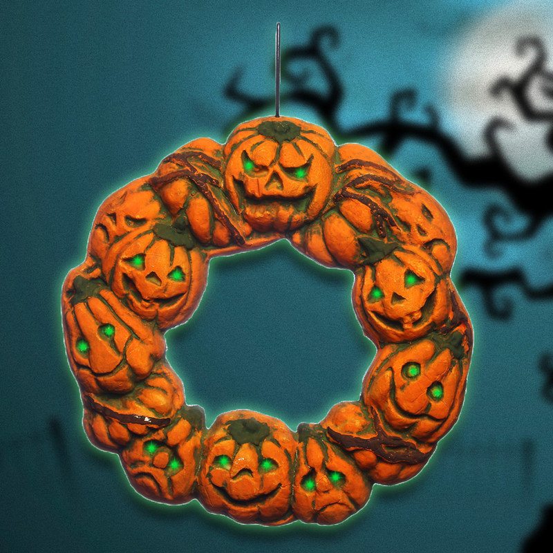 Halloween Strašidelný Veniec Vešiak Na Dvere Závesná Rekvizita Home Decor Led Lampáš Tekvica