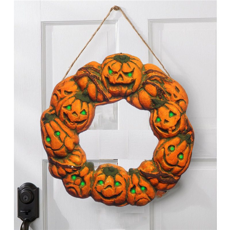 Halloween Strašidelný Veniec Vešiak Na Dvere Závesná Rekvizita Home Decor Led Lampáš Tekvica