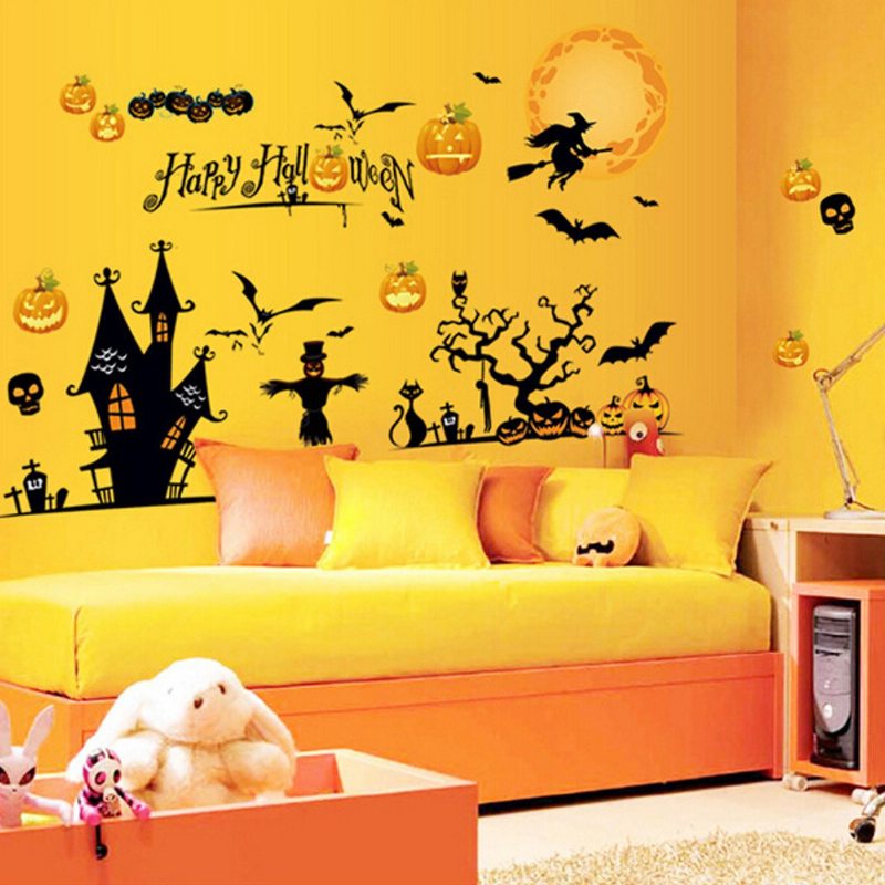 Halloween Tekvica Odstraňuje Nálepky Na Stenu Obývacia Izba Spálňa Sklenené Okno Na Pozadí Dekorácie