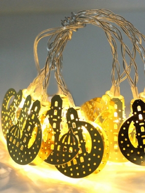 Islamský Eid Moslimský Ramadán Dekorácie Led Hviezda Mesiac String Light Ornament Lucerna