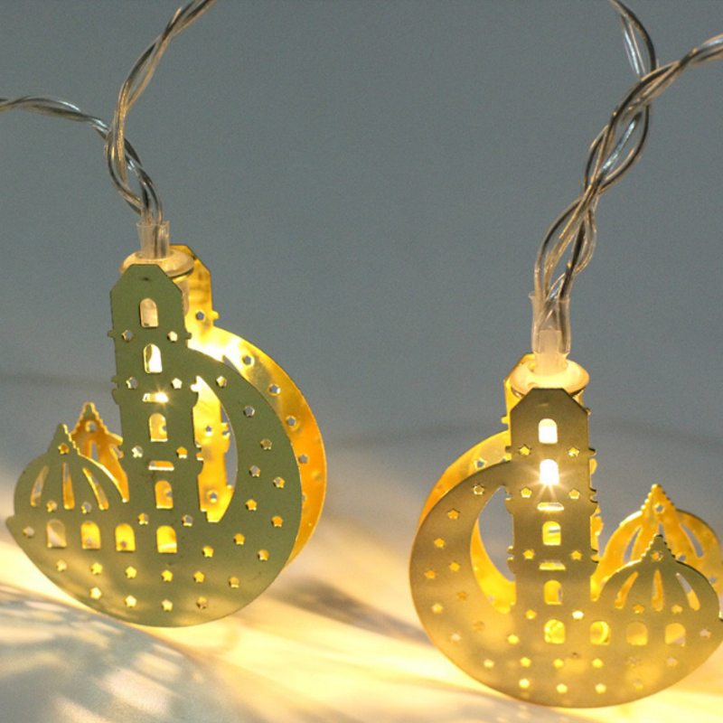 Islamský Eid Moslimský Ramadán Dekorácie Led Hviezda Mesiac String Light Ornament Lucerna