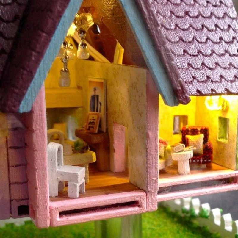 Kreatívna Súprava Miniatúrnych Projektov Pre Domácich Majstrov Zo Série Sklenených Guličiek Domček Pre Bábiky S Led Svetlami