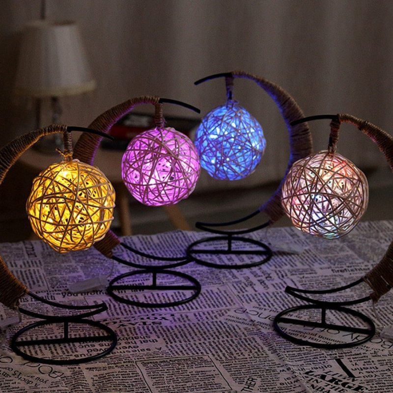 Led Nočné Svetlo Ručne Vyrábané Ratanové Guľôčkové Kované Rámy Creative Home Light Decor