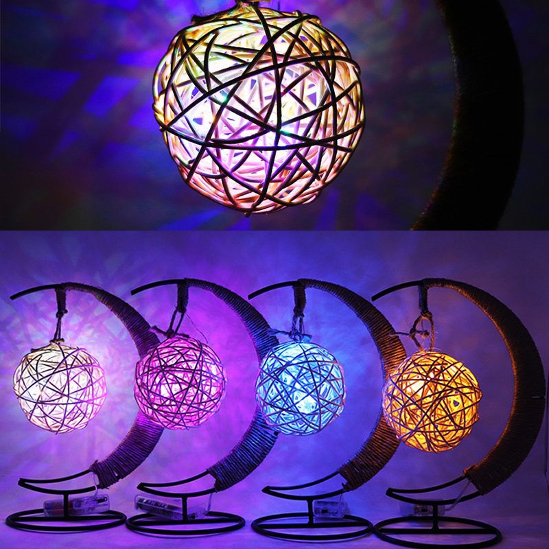 Led Nočné Svetlo Ručne Vyrábané Ratanové Guľôčkové Kované Rámy Creative Home Light Decor