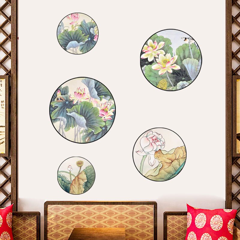 Miico 2pcs Lotus Painting Sticker Nálepka Na Dekoráciu Domácej Študovne Na Stenu Kombinované Nálepky