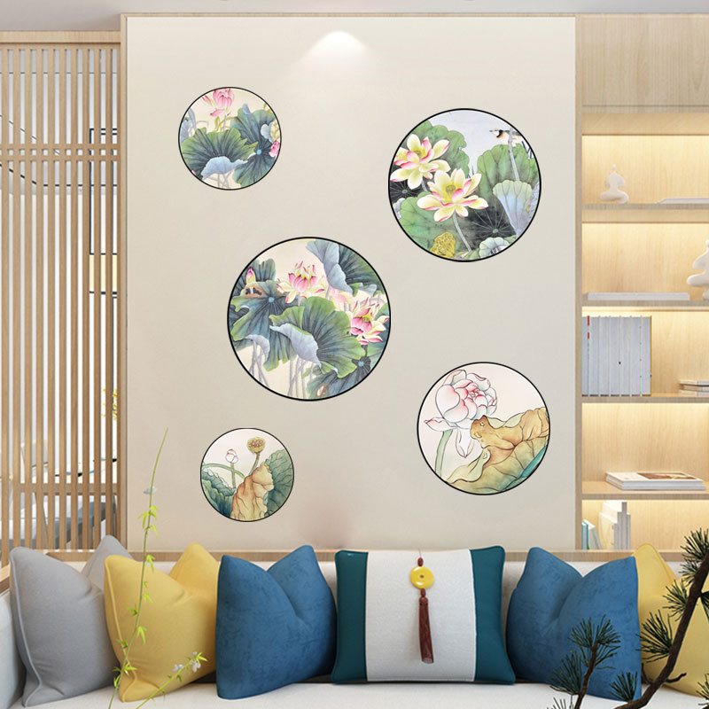 Miico 2pcs Lotus Painting Sticker Nálepka Na Dekoráciu Domácej Študovne Na Stenu Kombinované Nálepky