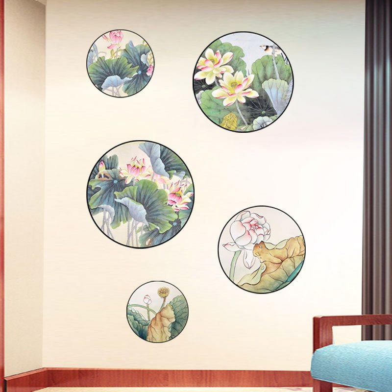 Miico 2pcs Lotus Painting Sticker Nálepka Na Dekoráciu Domácej Študovne Na Stenu Kombinované Nálepky