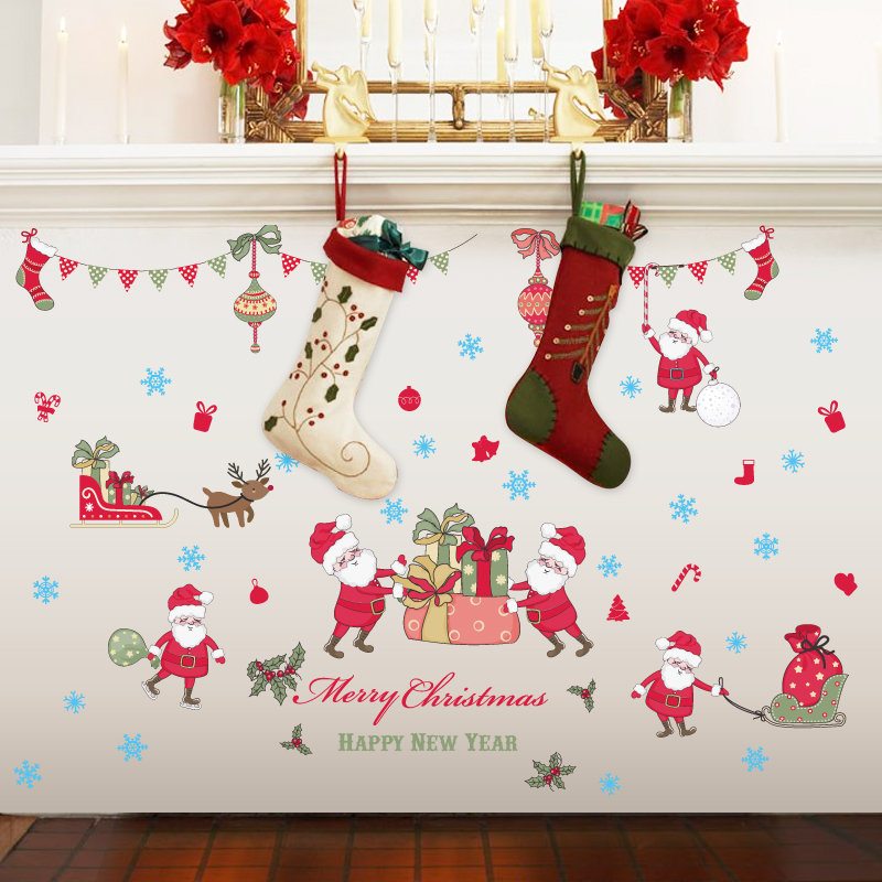 Miico Sk9099 Nálepka Na Stenu Obývacia Izba Vianočné Nálepky Santa Claus Elk Vitrína Vianočná Výzdoba
