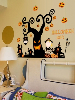 Nálepka Na Halloween Z Pvc Dom Na Strome Haunted House Zámok Tekvica Svetlá Na Stenu Okenná Dekorácia