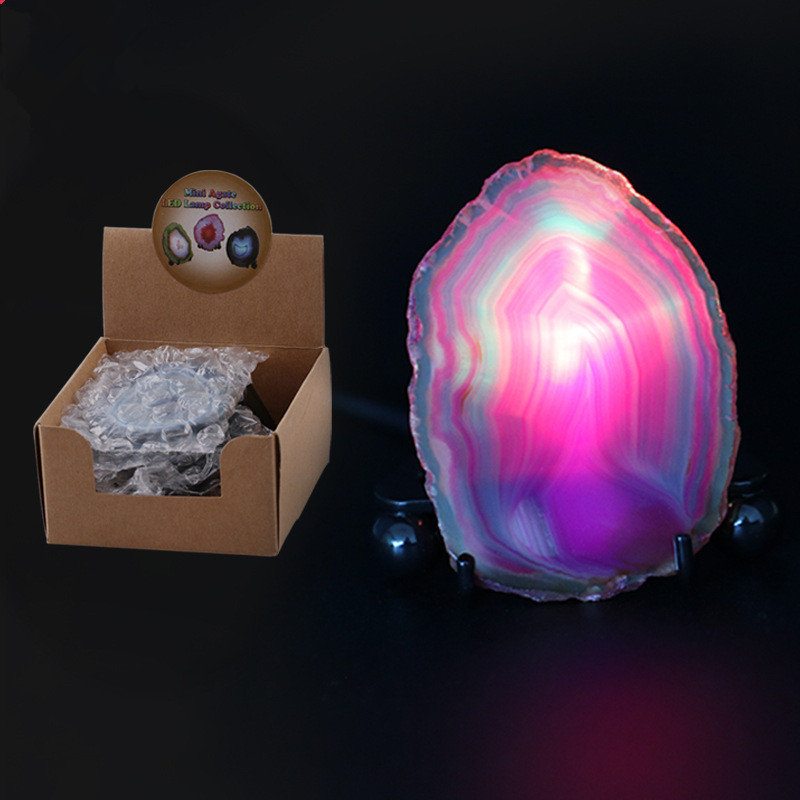 Nepravidelné Prírodné Farbené Achátové Plátok Nočné Svetlo Mineral Rock Led Lampa Usb Nabíjanie