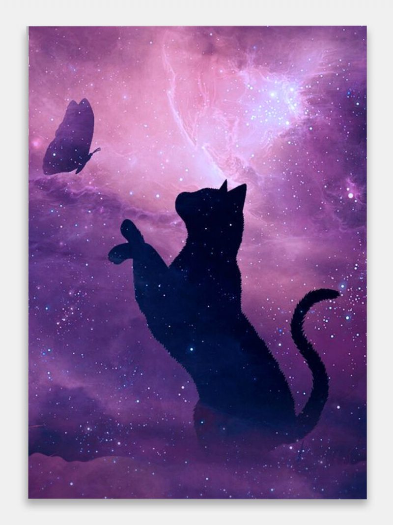 Obraz Na Plátne So Vzorom Čiernej Mačky A Motýľa Nezarámované Nástenné Umelecké Plátno Výzdoba Obývacej Izby