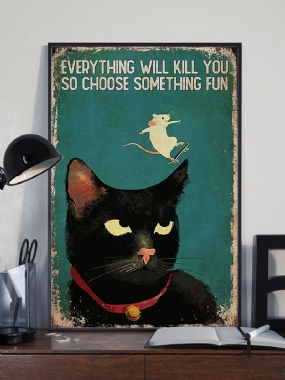Obraz Na Plátne So Vzorom Čiernej Mačky A Myši Nezarámovaný Na Do Obývacej Izby Do Obývačky