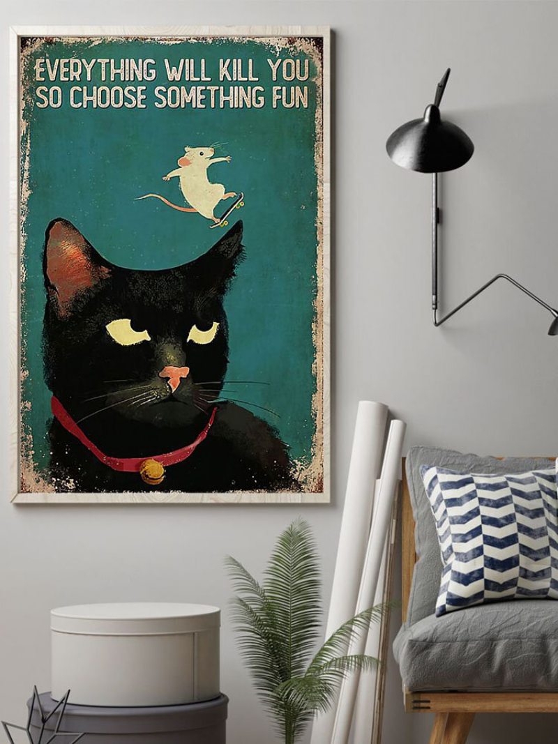 Obraz Na Plátne So Vzorom Čiernej Mačky A Myši Nezarámovaný Na Do Obývacej Izby Do Obývačky