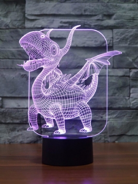 Pterosauria 3d Led Ilúzia Nočné Svetlo 7 Zmeniť Farbu Dotykový Vypínač Stolná Lampa