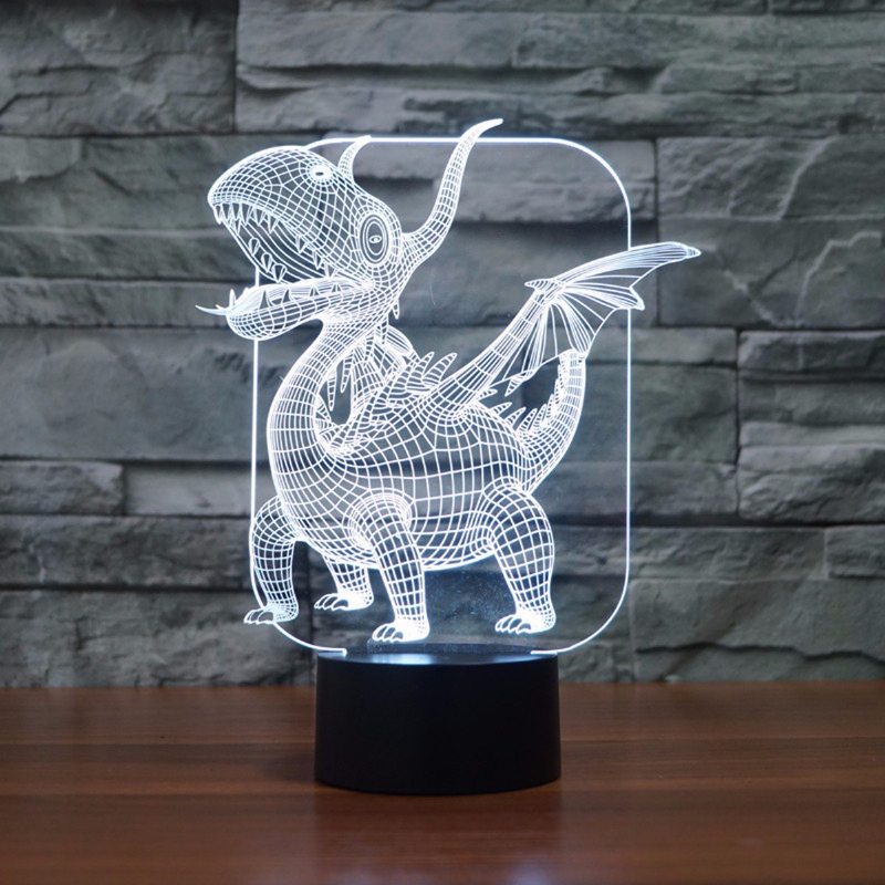 Pterosauria 3d Led Ilúzia Nočné Svetlo 7 Zmeniť Farbu Dotykový Vypínač Stolná Lampa