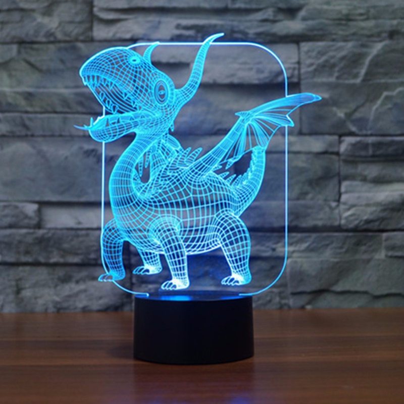 Pterosauria 3d Led Ilúzia Nočné Svetlo 7 Zmeniť Farbu Dotykový Vypínač Stolná Lampa