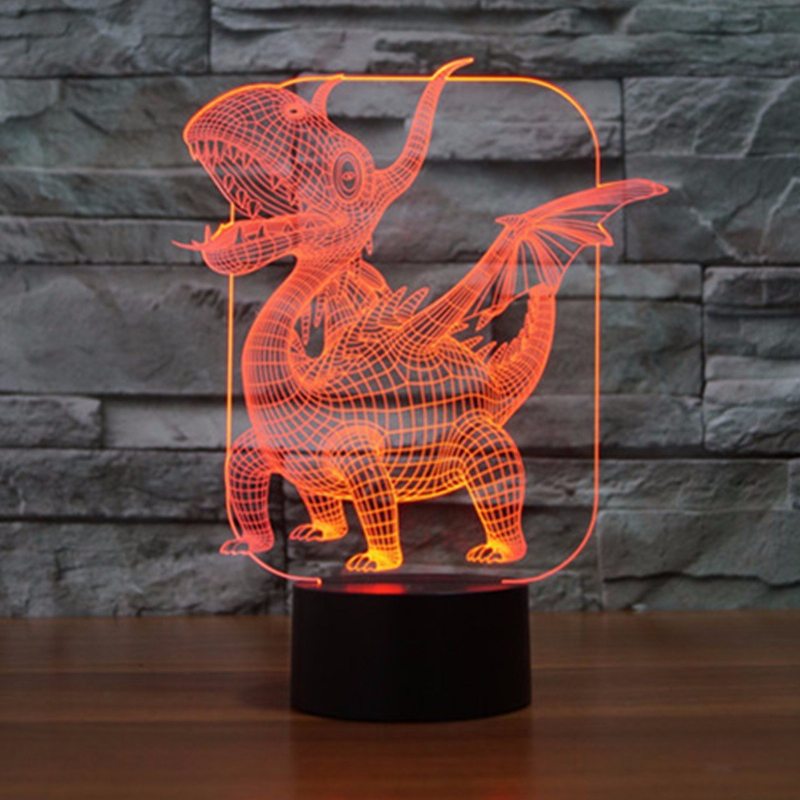 Pterosauria 3d Led Ilúzia Nočné Svetlo 7 Zmeniť Farbu Dotykový Vypínač Stolná Lampa