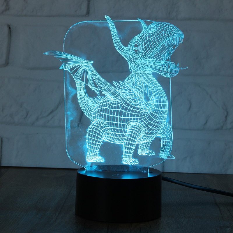 Pterosauria 3d Led Ilúzia Nočné Svetlo 7 Zmeniť Farbu Dotykový Vypínač Stolná Lampa