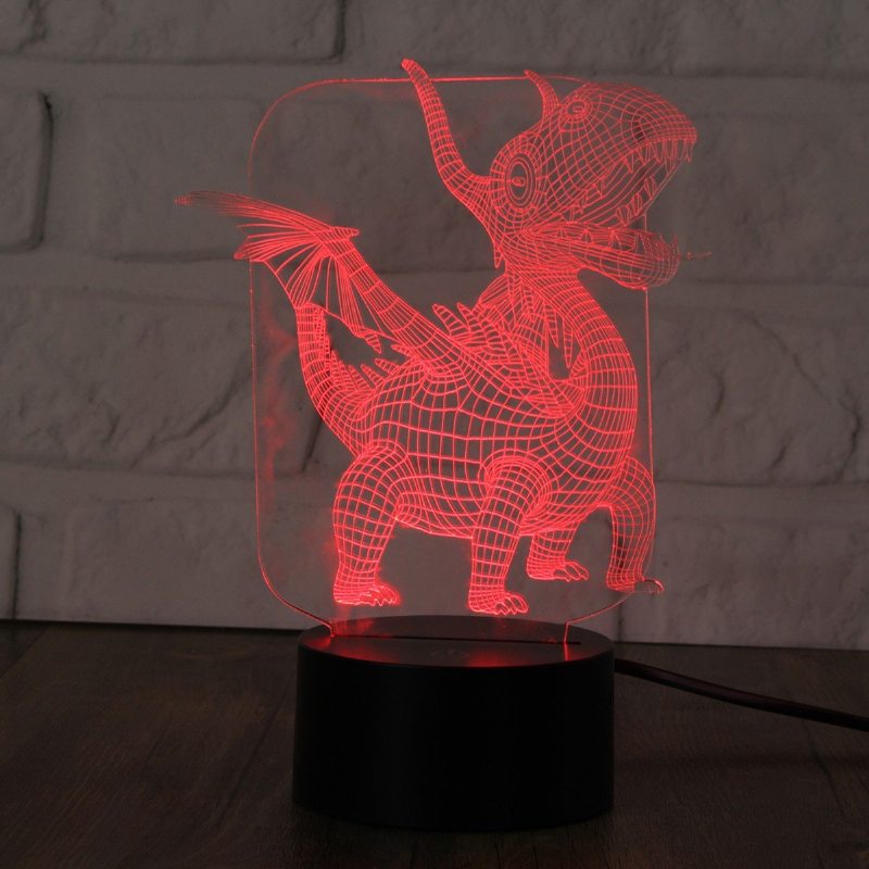 Pterosauria 3d Led Ilúzia Nočné Svetlo 7 Zmeniť Farbu Dotykový Vypínač Stolná Lampa