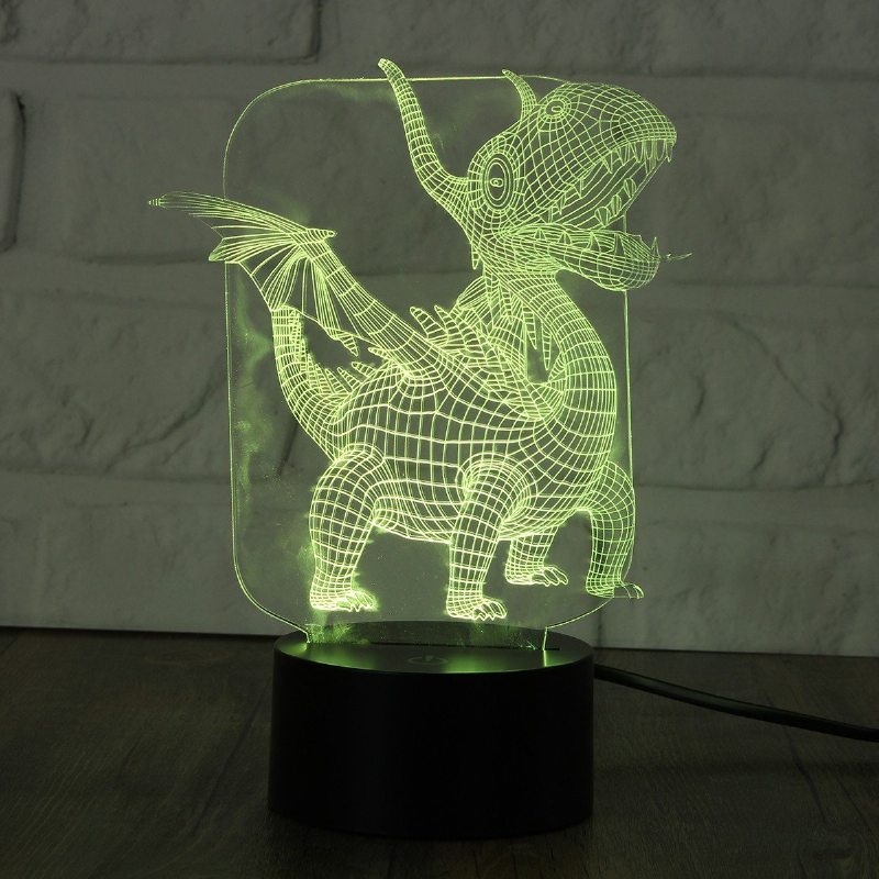 Pterosauria 3d Led Ilúzia Nočné Svetlo 7 Zmeniť Farbu Dotykový Vypínač Stolná Lampa