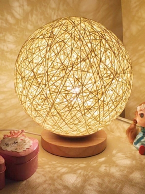 Ratanová Guľa Nočný Stolík Nočná Lampa Spálňa Home Decor Valentine Gift