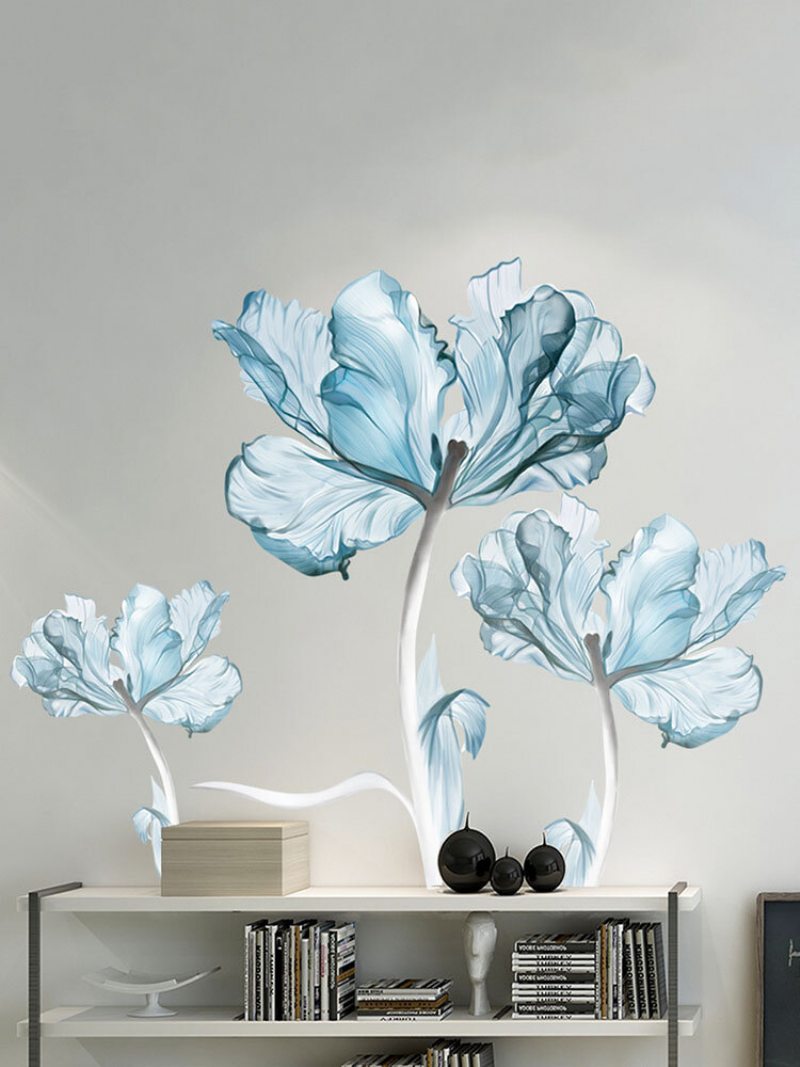 Samolepiace Samolepky Na Stenu S Pvc Vzorom S Modrým Kvetinovým Na Do Obývacej Izby