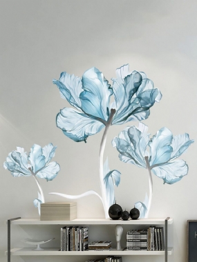 Samolepiace Samolepky Na Stenu S Pvc Vzorom S Modrým Kvetinovým Na Do Obývacej Izby