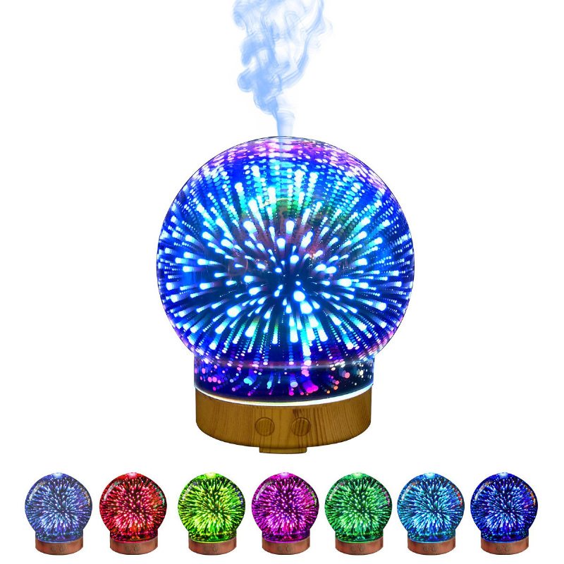 Sklenený Aromaterapeutický Difuzér 3d Fireworks 100 Ml Zvlhčovač Chladnej Hmly Farba Meniaca Svetlo Noc