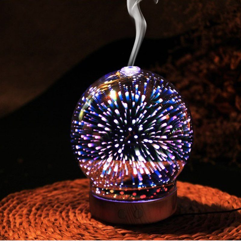 Sklenený Aromaterapeutický Difuzér 3d Fireworks 100 Ml Zvlhčovač Chladnej Hmly Farba Meniaca Svetlo Noc